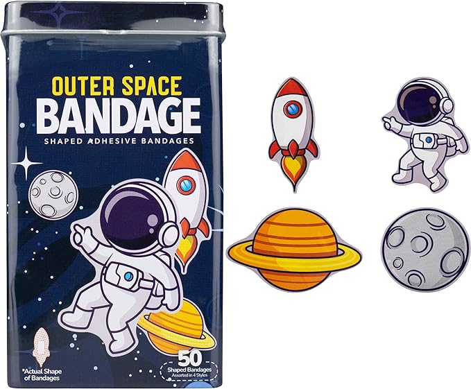BioSwiss Bandages, Outer Space Shaped Self Adhesive Bandage, Latex Free Sterile Wound Care, Fun First Aid Kit Supplies for Kids and Adults, 50 Count-CubbioJoy