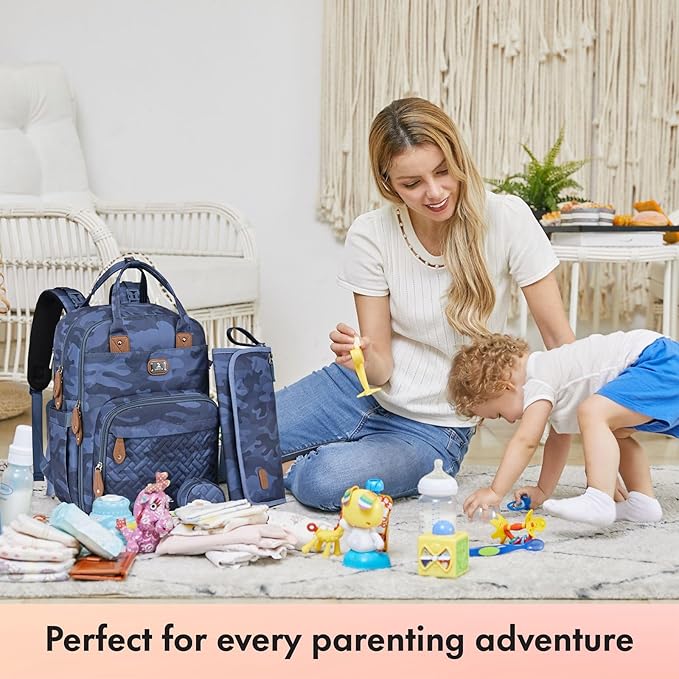 Dikaslon Diaper Bag Backpack with Changing Pad, Pacifier Case and Stroller Straps, Large Unisex Baby Bags for Boys Girls, Camo-CubbioJoy