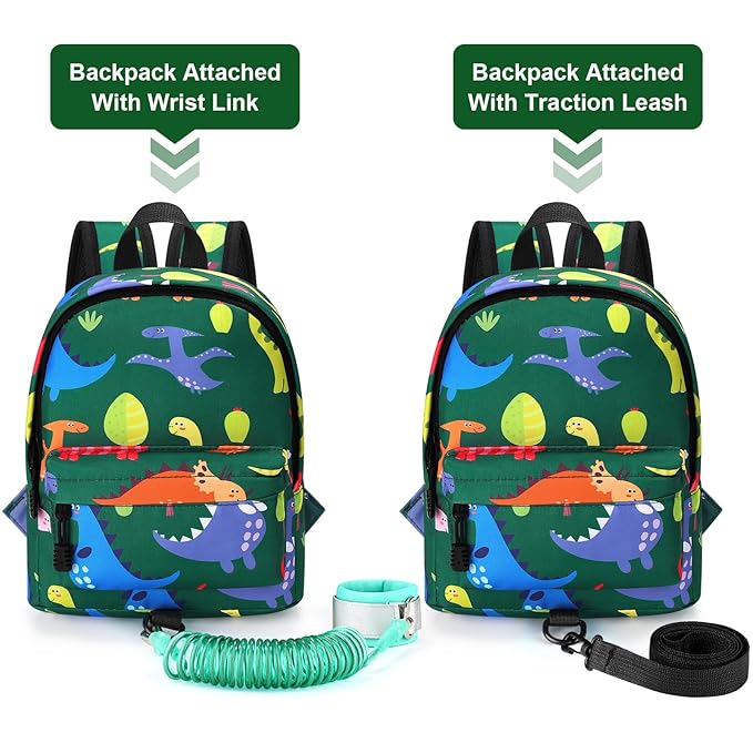 Accmor Toddler Backpack Leash, Cute Baby Backpacks with Anti Lost Wrist Link, Mini Kids Backpack Harness Leash for Outdoor Travel, Adorable Dinosaur Backpack Tether Walking Harness for Boys 1-3-CubbioJoy