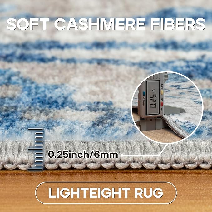 5x7 Area Rugs for Living Room Rug Washable: Modern Rug for Dining Room Bedroom Carpet Non Slip Low Pile 5 by 7 Indoor Abstract Nursery Home Office Blue White-CubbioJoy