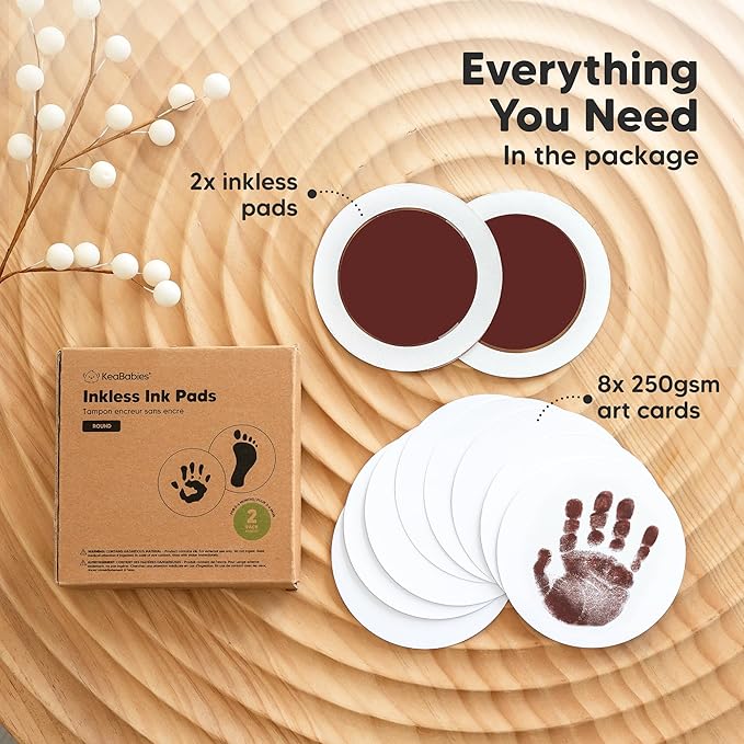 2-Pack Round Inkless Baby Hand and Footprint Kit - Mess Free Ink Pad for Newborn Keepsake, Dog Nose & Paw Print Kit, Clean Touch Ink Pad for Baby Hand & Footprints, Ideal New Mom Gifts (Auburn)-CubbioJoy