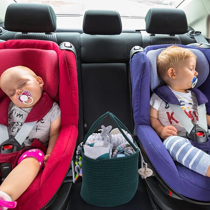 Baby Diaper Caddy Organizer for Girl Boy Rope Nursery Storage Bin Basket Portable Holder Tote Bag for Changing Table Car Travel Baby Shower Gifts Newborn Essentials Registry Must Have Items Dark Green-CubbioJoy