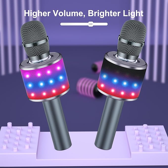 BONAOK Karaoke Microphone for Kids & Adults - Bluetooth Microphones Singing Mic with Disco Lights, Echo Effect, Built-in Speaker Portable Karaoke Player for Party Travel Gifts Q78(Space Gary)-CubbioJoy
