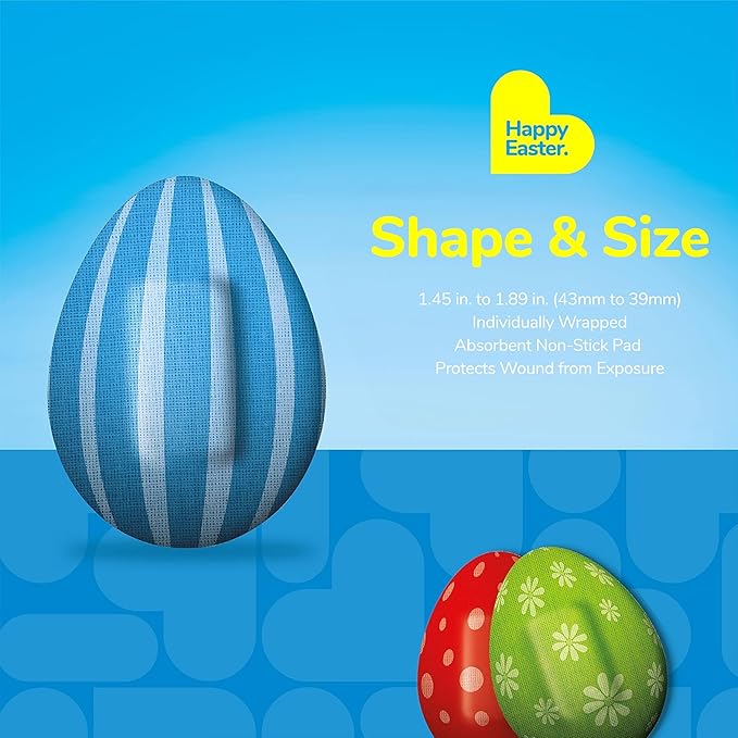 BioSwiss Bandages, Easter Egg Shaped Self Adhesive Bandage, Latex Free Sterile Wound Care, Fun First Aid Kit Supplies for Kids, 50 Count-CubbioJoy