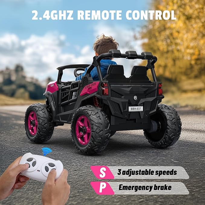 24V 2 Seater Ride on Car Truck, 4x200W, EVA Tires, 4WD/2WD, Rainbow Lights, Remote Control, Shock Absorbers, Bluetooth, Ride On UTV Toy for Kids Ages 3-8, Pink-CubbioJoy