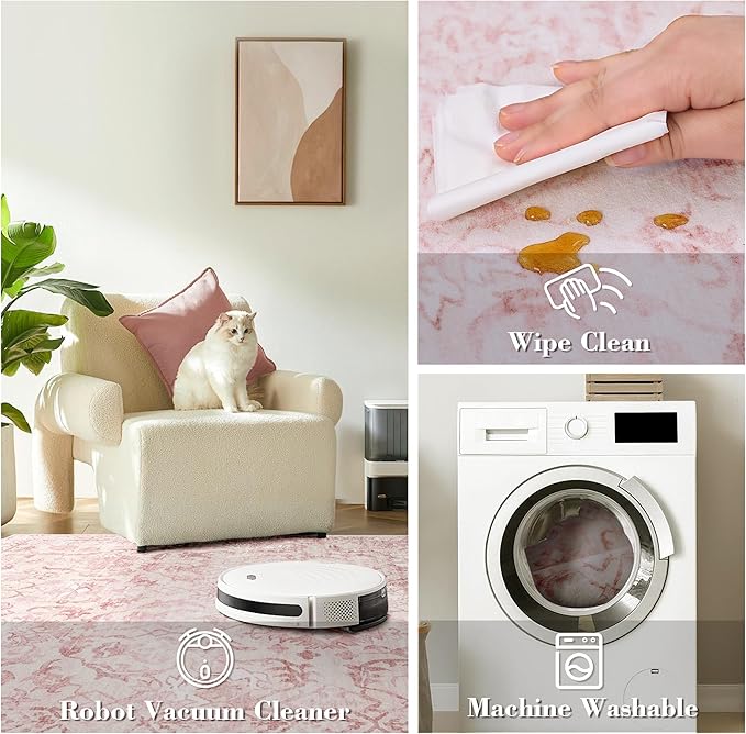 Deerly Pink Area Rugs 9x12 for Living Room Soft Non-Slip, Large Bedroom Rug Vintage Dining Room Rug Tribal Farmhouse Carpet for Dining Room Office Green-CubbioJoy