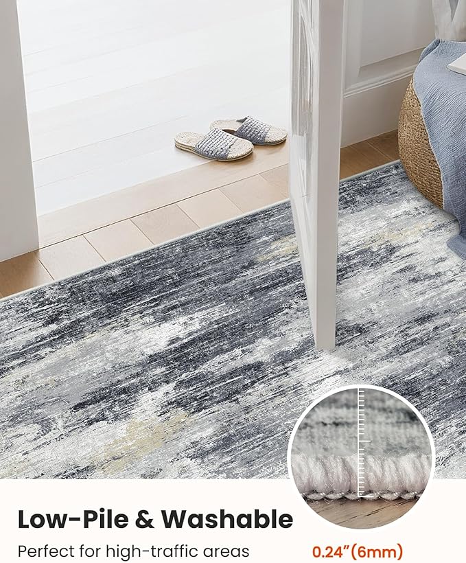 Amada 8x10 Area Rug, Modern Abstract Living Room Rug with Non-Slip Backing & Short Pile, Large Washable Rug with Abstract Pattern for Living Room, Bedroom and Dinning Room, Light Grey-CubbioJoy