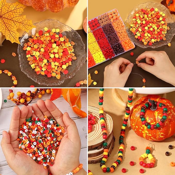2480pcs Thanksgiving Fall Polymer Clay Beads Charms Friendship Bracelet Necklace Earring Jewelry Making kit, Accessories for Arts Crafts DIY Gifts for Women Girls-CubbioJoy