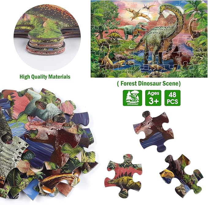 Jumbo Floor Puzzle for Kids,48 Piece Forest Dinosaur Large Jigsaw Puzzles, Fun Educational Preschool Learning Toy for Toddlers Ages 3-5,Gift for Boy Girl Ages 4-8-CubbioJoy