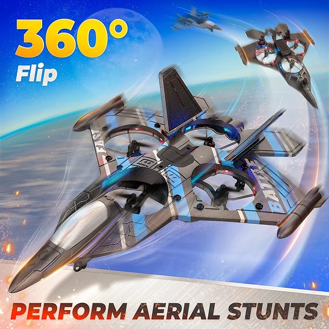 BEZGAR Drones for Kids | 2.4GHZ RC Plane, Remote Control Airplane, RC Helicopter, 360° Flip Fighter Jet Toy, Toys for ages 8-13 with Colorful LED Navigation Lights Blue-CubbioJoy