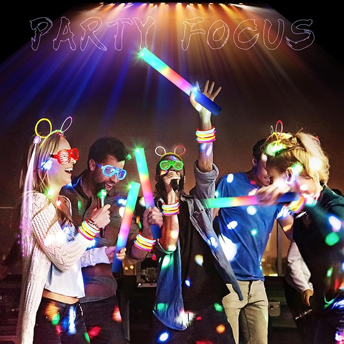 272 PCs Glow Party Supplies, 24 Foam Glow Sticks, 24 LED Glasses and 200 Glow Sticks ＆ Bracelets, 12 Glow sticks headband 12 Fiber Optic Hair Light，Glow Neon Party Favors for Wedding, Concert, Raves-CubbioJoy