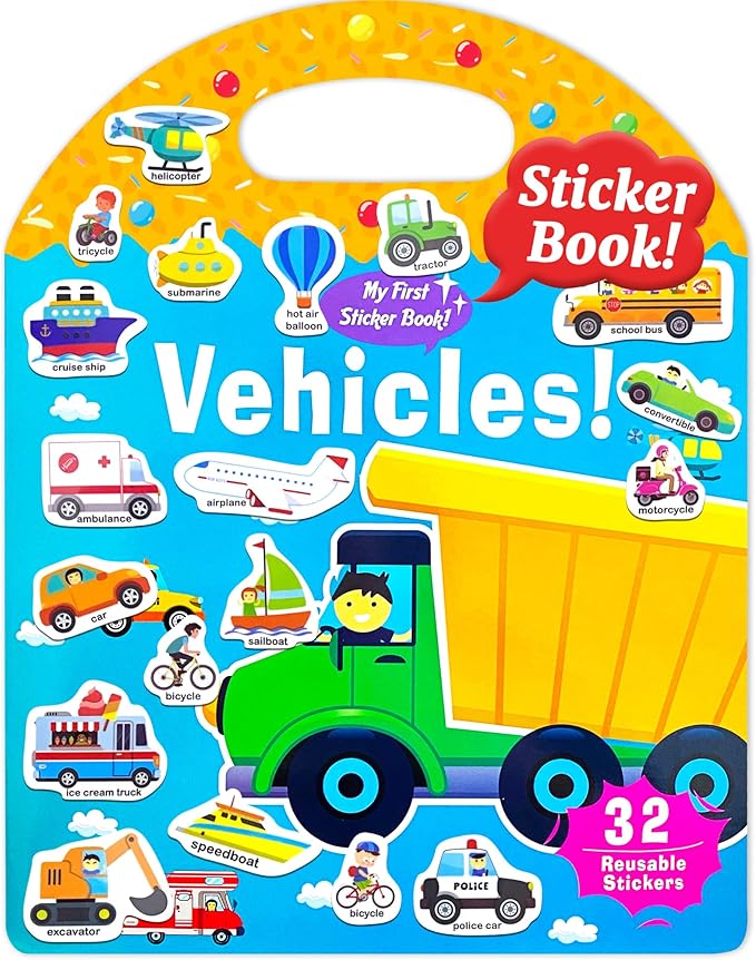 Benresive Reusable Sticker Book for Toddlers 2-4 Years, Fun Travel Stickers for Kids, Waterproof Sticker Books for Toddlers 1-3, Crafts Activities for Todddlers 1-3 2-4 3-5 - Transport-CubbioJoy