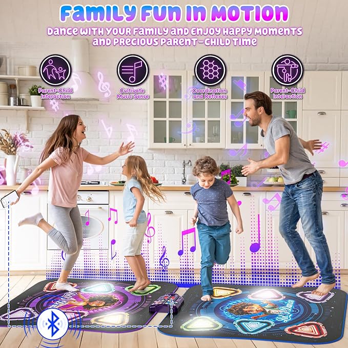 Dance Mat, 2025 Light Up 2-Player Opposing Dance Pad with Single & Double Player Modes, 12-Button Kids Music Toys with Bluetooth, Birthday for 3-12 Year Old Boys Girls-CubbioJoy
