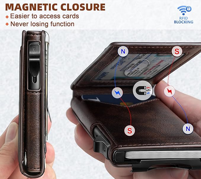BULLIANT Men Wallet,Money Clip Wallet Slim For Gift Men 9Cards-Metal Credit Card Case in Magnetic Leather Flip-CubbioJoy