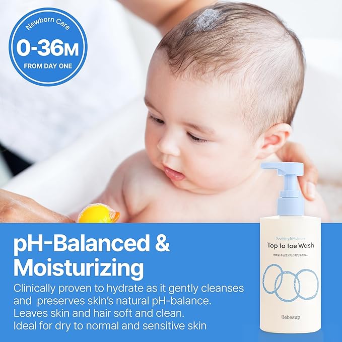 BEBESUP- 베베숲 Head to Toe Wash Baby Shampoo | Korean Skincare for Sensitive & Atopic Skin Organic Rice Cera Biome Hypoallergenic Coconut-Derived Cleanser Head to Toe Use 10.14 fl oz-CubbioJoy