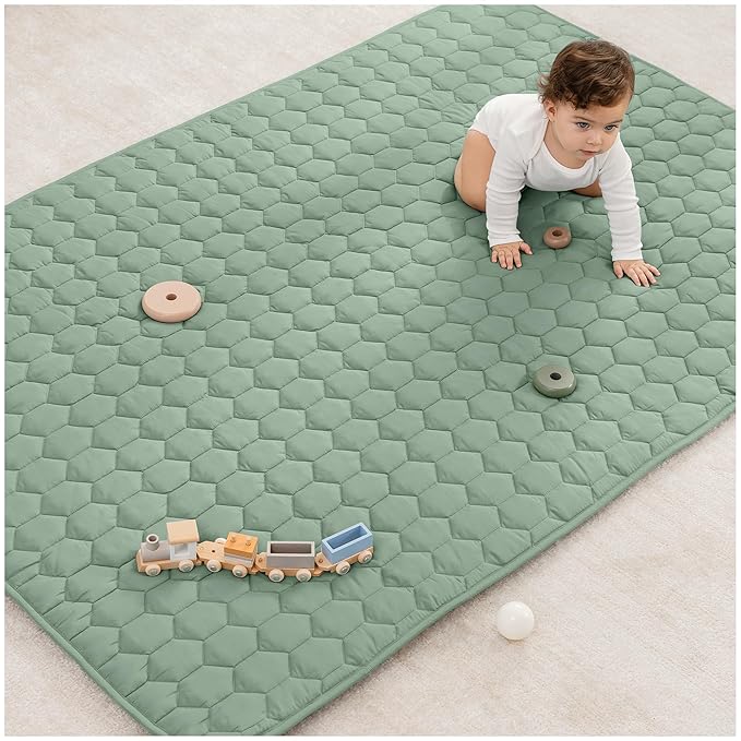 Comfy Cubs Rectangle Kids Play Mat - Medium 48 x 72 inches Soft Quilted Baby Floor Mat with Non-Slip Bottom - Plush Design for Toddlers Playtime and Relaxation - Comfortable and Durable - Fern-CubbioJoy