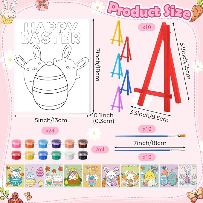 Blosssound 10 Set Pre Printed Canvas Pre Drawn Canvas Painting with Easel Kits 5" x 7" Outline Painting Panels for Beginners, DIY Craft Project, Party Favor, Home Decors(Bunny)-CubbioJoy