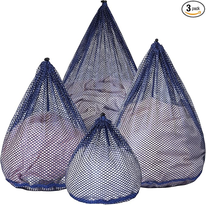 4Pcs Mesh Laundry Bags Washing Machine Mesh Wash Bags for Clothes,Underwear,Lingerie, Bed Linen with Drawstring Closure Sturdy(4 Size, Blue)-CubbioJoy