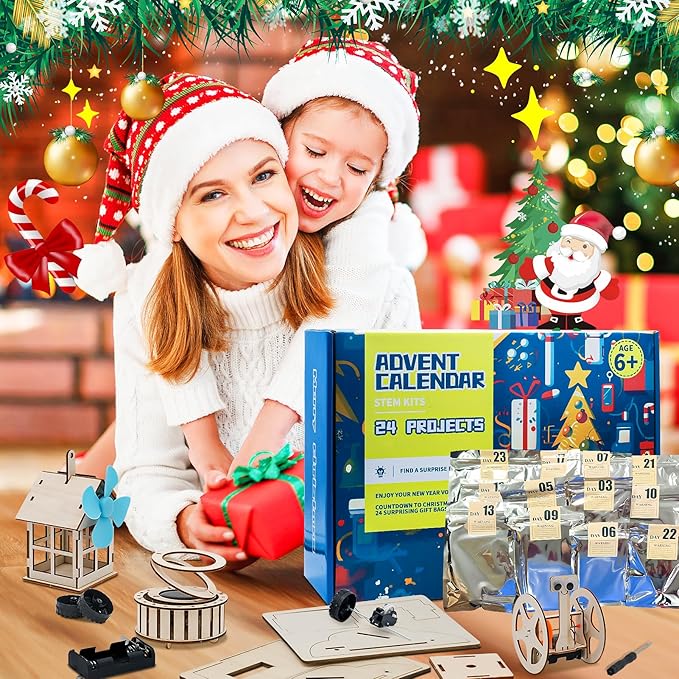 Christmas Advent Calendar 2024 Stem Kits Calendar for Kids Boys- 24 Days Christmas Countdown Educational Projects Crafts Advent Calendar Wooden Puzzles Xmas Surprise Gift for Kids Teens-CubbioJoy