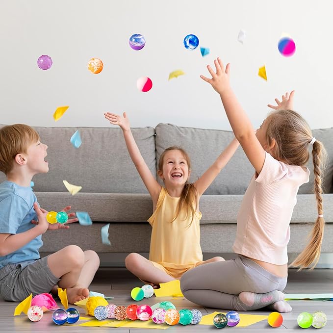 JOYIN 24 PCS Multistyle Bouncy Balls, 6 Styles 32mm Assorted Bouncy Balls Bulk with Storage Bag, Bounce Toys for Kids Party Favors Birthdays Gifts Goodie Bags Stuffers Carnival Prizes-CubbioJoy