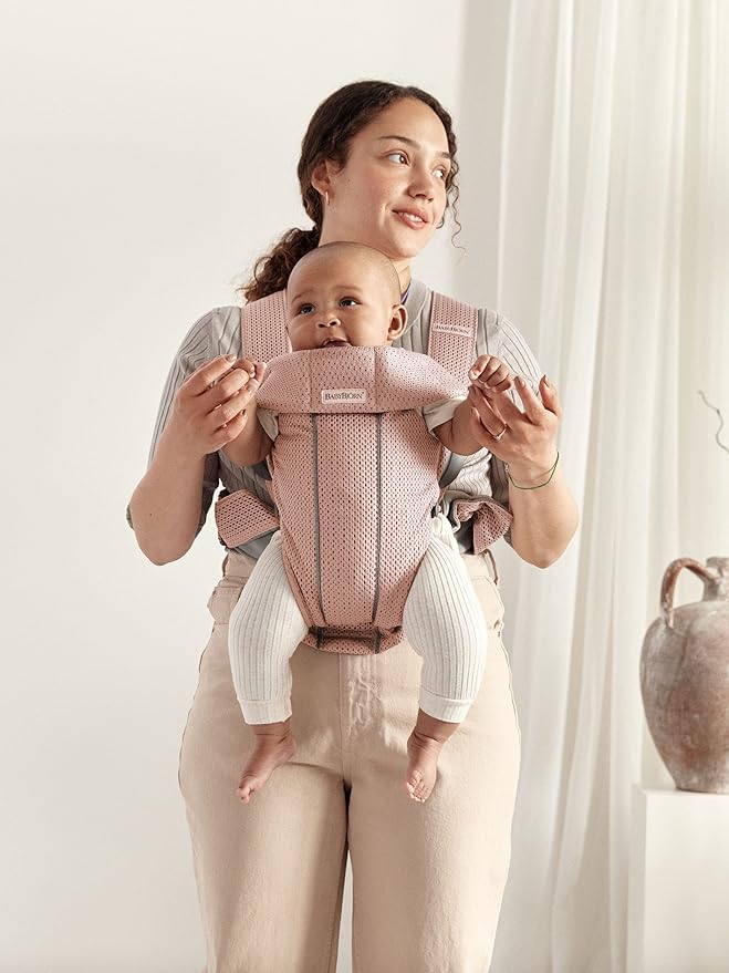 BabyBjörn Baby Carrier Mini, 3D Mesh, Dusty Pink | Newborn Carrier (7-25 lbs), Ergonomic, Easy-to-Use-CubbioJoy