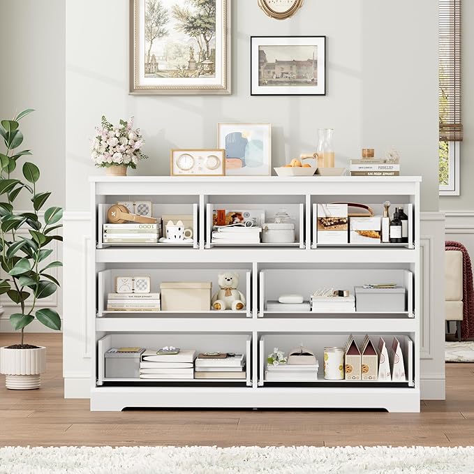 Dresser for Bedroom, Modern White Dresser, Wood Chest of Drawers Nursery Dressers, with Storage, 7 Drawer Double with Handle Free, Large Storage Organizer for Living Room,White-CubbioJoy