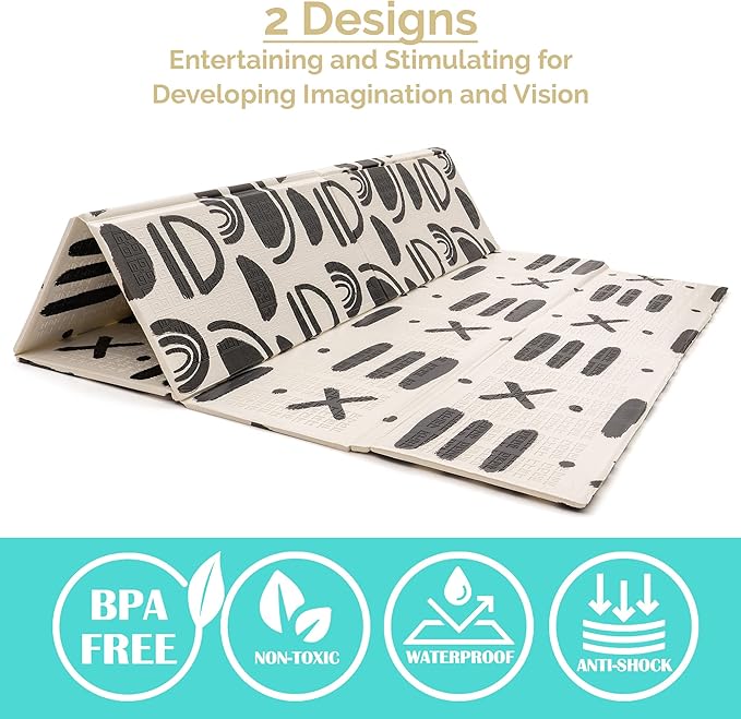 JumpOff Jo - Extra Large Waterproof Foam Padded Play Mat for Infants, Babies, Toddlers, Play Pens & Tummy Time, Foldable Activity Mat, 77 x 70 x 0.6 inches-CubbioJoy