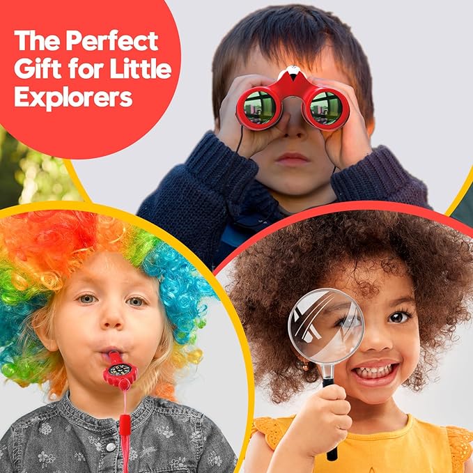 Binoculars for Kids 8x21 High-Resolution Real Optics with Magnifying Glass & Whistle Compass, Kids Binoculars for 3-12 Years Boys and Girls, Best Kids Toys for Outdoor Bird Watching, Hiking, Travel-CubbioJoy