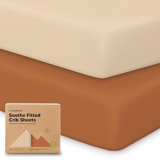 KeaBabies 2-Pack Organic Crib Sheets for Boys, Girls - 52x28 Fitted Crib Mattress Sheet Neutral, Breathable Jersey Cotton Cover for Baby Bed, Toddler Mattress, Soft & Cute Prints (Rust)-CubbioJoy