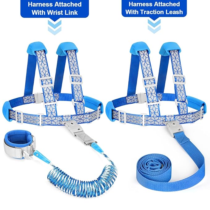 Accmor 3 in1 Toddler Harness Leash, Reflective Kid Harness with Anti Lost Wrist Link, Harness Leash for Toddlers, Child Walking Harness Kids Leash Wristband Rope Belt with Lock for Baby Boys Girls-CubbioJoy
