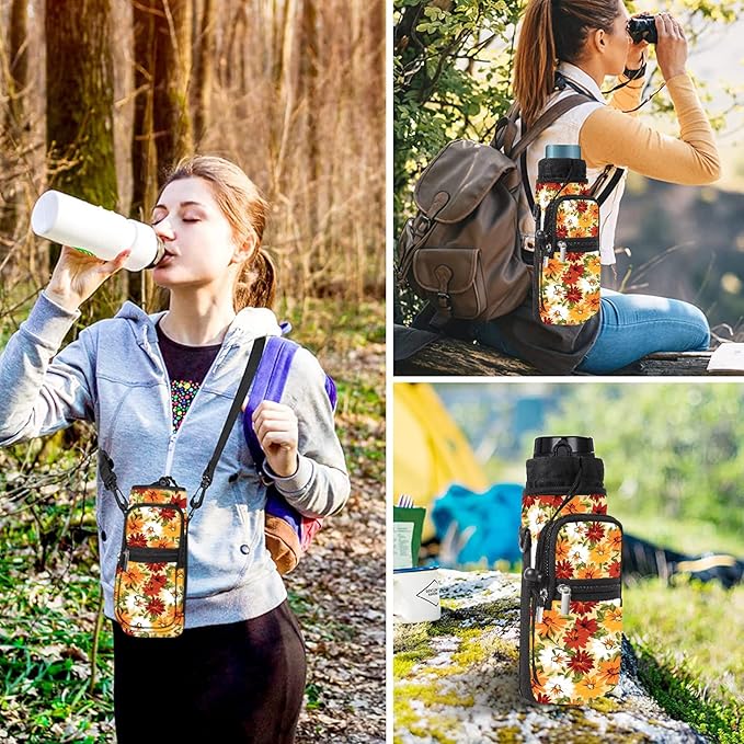 25/32/40/64oz Water Bottle Bag Holder Carrier-Insulated Crossbody Sling Case Sleeve with Strap & Pockets for Men Women Gym Cycling Travel Walking Hiking Camping-CubbioJoy
