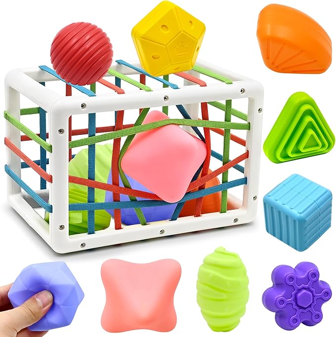 Baby Sensory Activity Toys for 1 Year Old Boy Girl Gifts, Sensory Shape Sorter Cube with Soft Textured Balls for 6 12 18 Months Infants Motor Skills Early Development, Toddlers 1 2 Birthday Gift-CubbioJoy