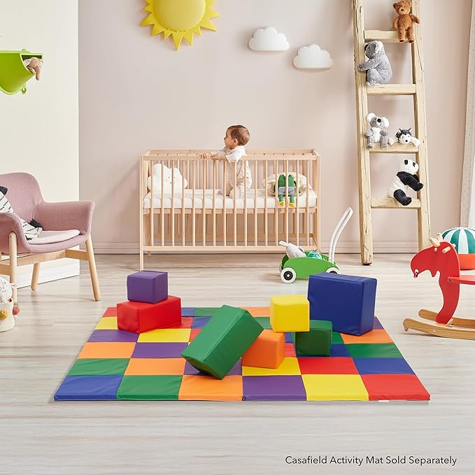 Casafield Large Toddler Foam Building Blocks (7-Piece Set), Soft Play Kids Stacking Cubes, Assorted Colors and Sizes for Daycare, Nursery, Preschool-CubbioJoy