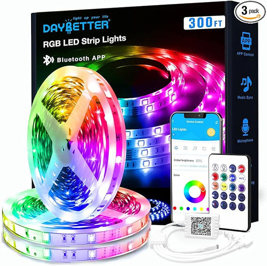 DAYBETTER Smart RGB Led Strip Lights, 300ft Led Lights for Bedroom with App Control, Multicolor Changing Led Light Strips Apply for Home Decor, Living Room, Kitchen, Home Party Decoration-CubbioJoy