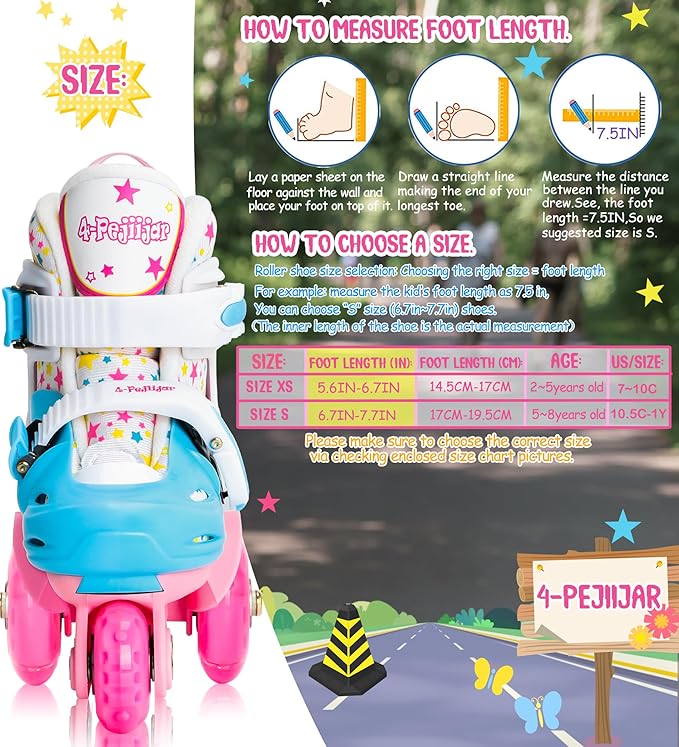Adjustable Roller Skates for Kids Girls Ladies with Light Up Flash LED Wheels(Age 3-9),Three-Point Type Balance,Gift Box Packing for Toddlers,Children-CubbioJoy
