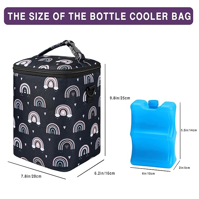 Breastmilk Cooler Bag with Ice Pack Fits 4 Baby Bottles Up to 9 Ounce Insulated Baby Bottle Bag Breast Milk Cooler on the Go with Strap Fits Medela/Dr.Brown's for Nursing Mom Daycare, Work or Travel-CubbioJoy