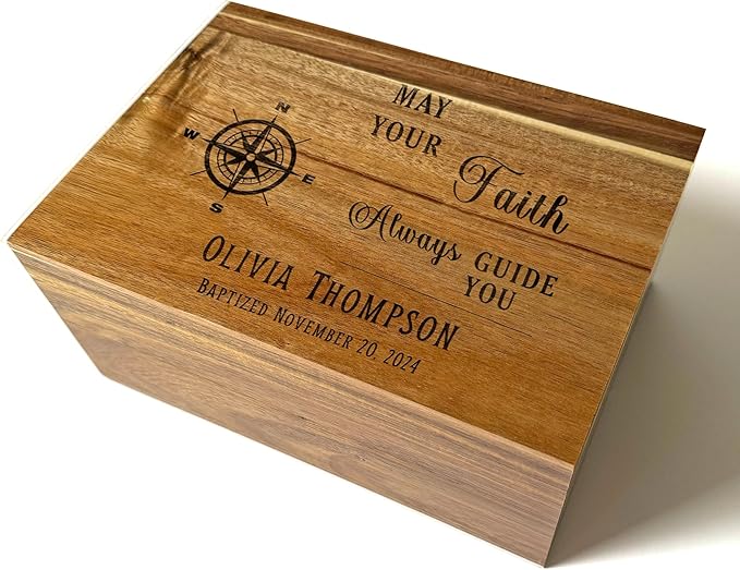 Baptism Keepsake Box - Personalized First Communion Gifts for Boys, Christening Storage for Baby, Unique Baptism Gifts for Girls, Engraved Confirmation Keepsake Box with Name 11 x 8 x 4,75 in-CubbioJoy