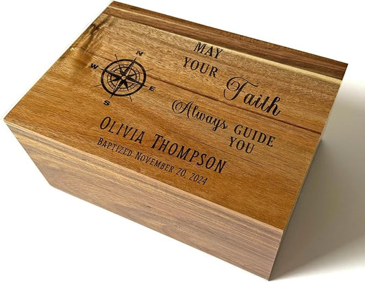 Baptism Keepsake Box - Personalized First Communion Gifts for Boys, Christening Storage for Baby, Unique Baptism Gifts for Girls, Engraved Confirmation Keepsake Box with Name 11 x 8 x 4,75 in-CubbioJoy