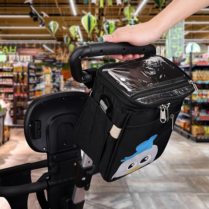 Baby Stroller Organizer Bag，Small Diaper Bag - Universal Stroller Organizer With Insulated Cup Holder,Pocket With Baby Wipes Dispenser，Adjustable Shoulder Strap(Black)-CubbioJoy