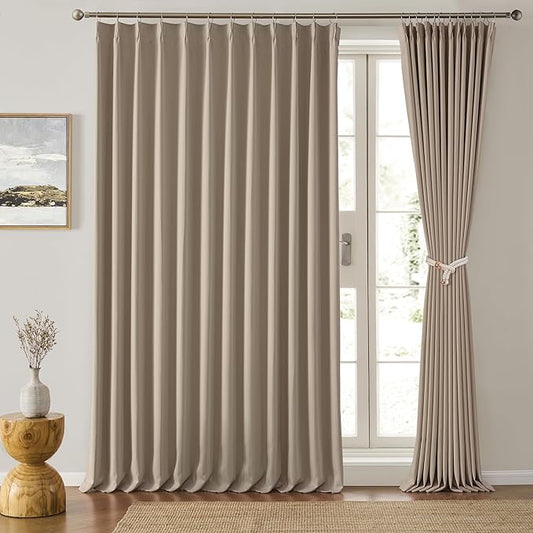 KEQIAOSUOCAI Extra Wide Pinch Pleated Blackout Living Room Curtains, Triple Weave Thermal Insulated Window Treatment Light Blocking Panels for Patio/Hall/Porch (Khkai, W80 x L108, Set of 2)-CubbioJoy