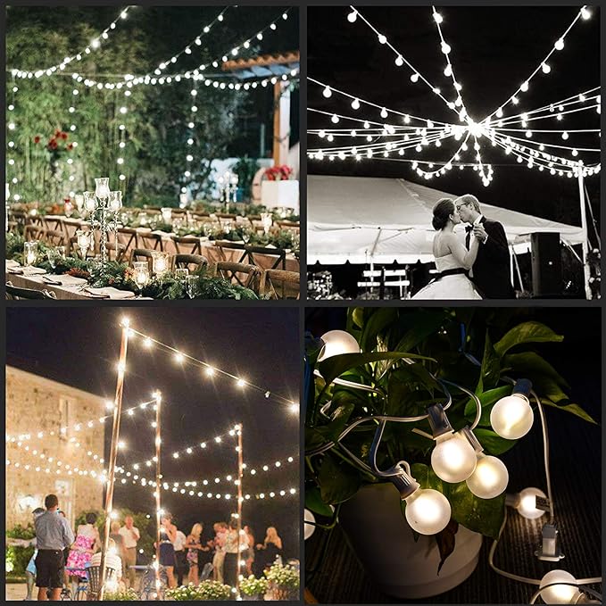 25Ft G40 LED Outdoor Christmas Frosted White String Lights with 27 G40 White Pearl Shatterproof Bulbs, Connectable Vintage Christmas Globe Patio Lights for Holiday Wedding Party Café Porch Party-White-CubbioJoy