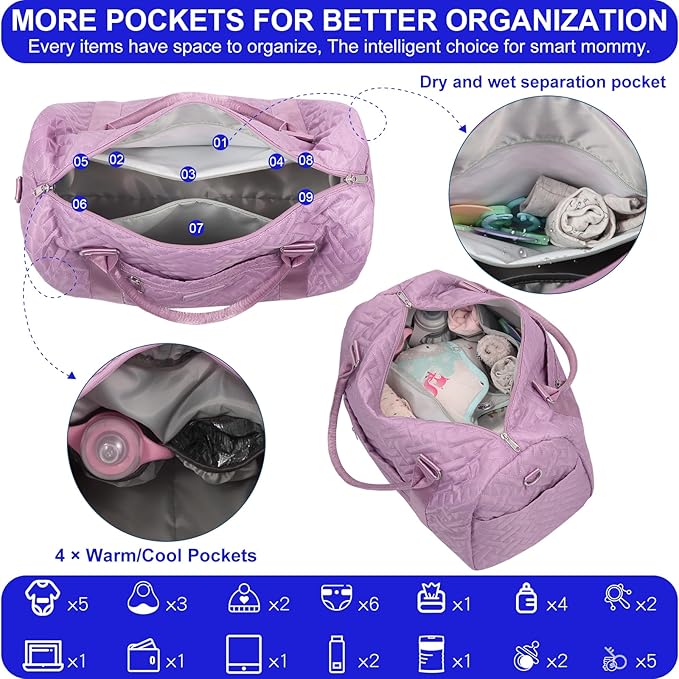 Diaper Bag Tote: Mommy Bag, Baby Bag for Boy and Girl, Mom Hospital Bag, Twins or 2 Kids Diapers Bag-CubbioJoy