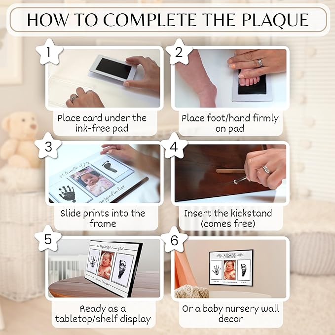 Inkless Hand and Footprint Kit, Baby Keepsake Plaque & Baby Shower Gifts - Ideal as Mom To Be Gift, Nursery Picture Frames, Clean Touch Hand and Footprint Kit (Style 2 - Design 1)-CubbioJoy