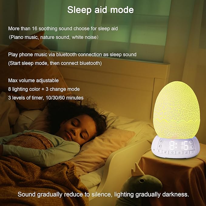 Dragon Egg Alarm Clock with Sunrise Simulation, Wireless Bluetooth Speaker, Portable Touch Control Dragon Egg Night Light, 20 Soothing Sounds, Unique Gift for Kids Adults, Home Desk Decor-CubbioJoy