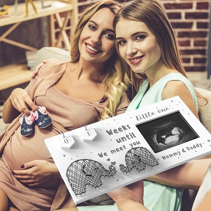 Baby Sonogram Picture Frame w/ Baby Countdown Weeks - Standard 4x3 Ultrasound Photo - Pregnancy Announcements Ideas - Gender Reveal - New Mom Expecting Parents Keepsake-CubbioJoy