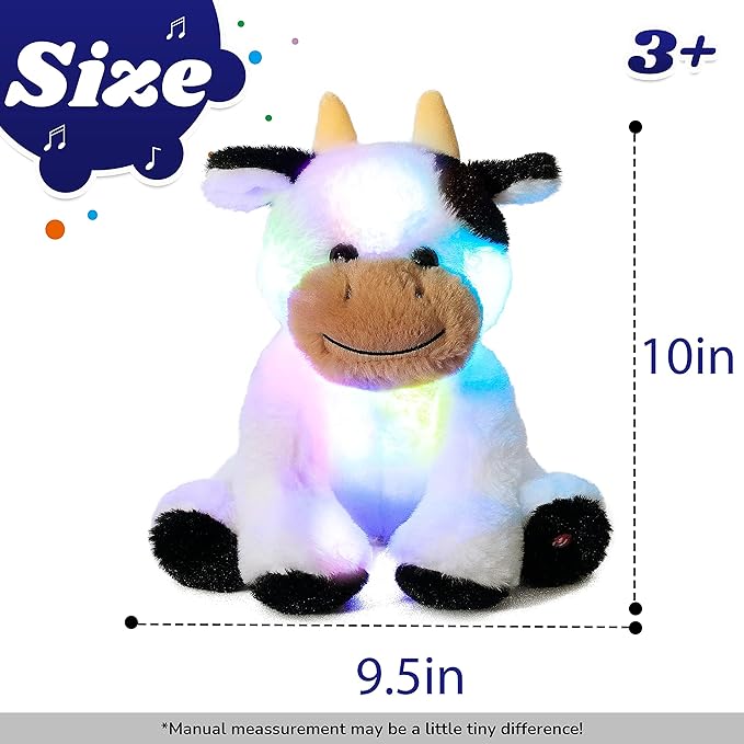 Cuteoy Glowing LED Cow Light-up Nightlight Toys Musical Plush Stuffed Animal Soft Singing Lullabies Birthday Christmas Plushies Gifts for Kids Boys Girls,10"-CubbioJoy