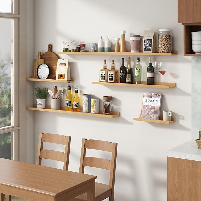 4-Pack 72 Inch Wall Mounted Floating Picture Ledge Shelves, Modern Oak Style, Perfect for Displaying Photos, Books, Collectibles, and More-CubbioJoy