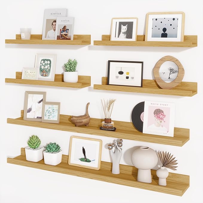 Axeman Picture Ledge Shelf, Floating Shelves for Wall Decor Storage Set of 6, 36 inch Floating Wall Mounted Shelves, Wall Shelves with Lip for Living Room, Bedroom, Nursery, Bathroom, Kitchen, Oak-CubbioJoy