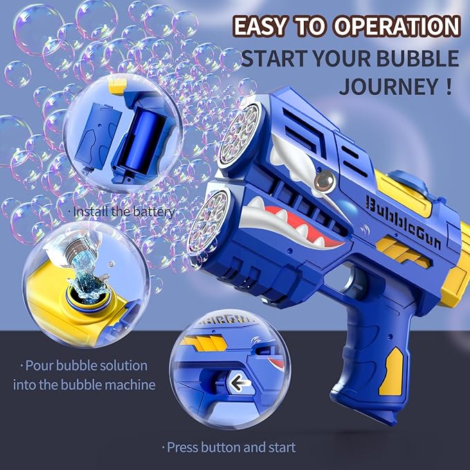 Jasny 2 Pack Bubble Guns for Kids, Rechargeable LED Light Up Dinosaur Bubbles Machine Blower with 2 Bottles Refill Solution for Toddlers 4-8, Birthday Gift-CubbioJoy