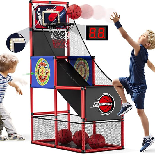 Basketball Arcade Game Indoor Outdoor, Kids Basketball Hoop with 4 Balls & Pump, Single Shot Basketball Game at Home, Carnival Games Sport Toys Gifts for Boys Girls Teens-CubbioJoy